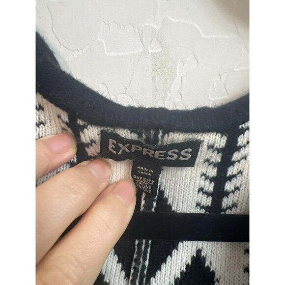 Express OS Southwestern Print Black White Poncho Cape Wrap Pullover Hoodie - Picture 3 of 6